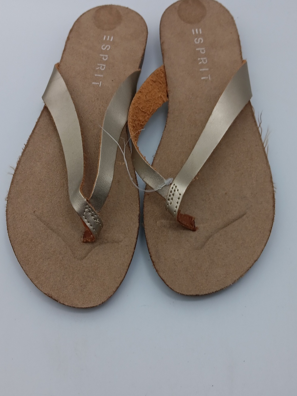 ESPRIT METTALIC GOLD-TAN THONG SANDALS